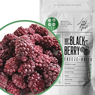 Abbildung von Brombeeren Gefriergetrocknete Früchte Ohne Zucker 100% Natürlich Ungezuckert Blackberry Trockenfrüchte mach dein Brombeerpulver Natural Freeze Dried Fruit Obst Gefriergetrocknet ZingyZoo