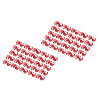 Abbildung von DIGITUS Farbclips für RJ45 Patchkabel farbliche Organisation von Netzwerkkabeln zur Verbesserung Kabelmanagement 100 Stück CAT 5e, 6 &amp; 6A LAN Kabel AWG 24/7 bis 27/7 Rot