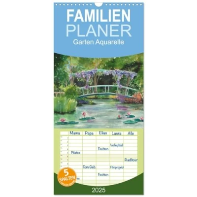 Abbildung von Familienplaner 2025 Garten Aquarelle mit 5 Spalten (Wandkalender, 21 cm x 45 cm), CALVENDO