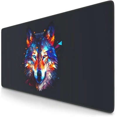 Abbildung von TITANWOLF XXL Speed Gaming Mauspad 900 x 400mm Mousepad Tischunterlage Large Size verbessert Präzision und Geschwindigkeit Polygon Wolf