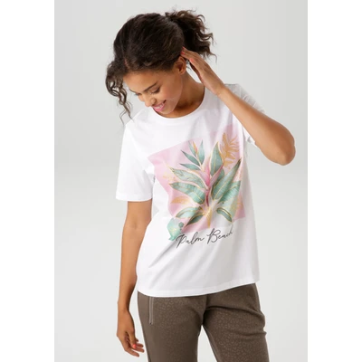 Abbildung von Aniston CASUAL T Shirt, mit goldfarbenen Glitzerdruck verzierter Frontprint NEUE KOLLEKTION