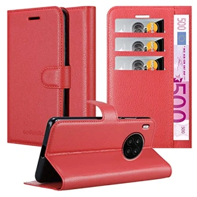 Abbildung von Cadorabo Hülle kompatibel mit Honor 50 LITE Handyhülle aus Premium Kunst Leder Flip Klappbare Stoßfeste Magnetische [Standfunktion] [Kartenfächern] Cover für Tasche in Rot