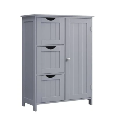 Abbildung von VASAGLE Badezimmerschrank, schmaler Badschrank, Beistellschrank, Kommode, mit 3 Schubladen, Schranktür, verstellbare Ablage, 30 x 60 80 cm, Taubengrau BBC049G02