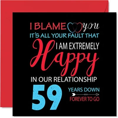 Abbildung von Stuff4 Lustige Grußkarte zum 59. Hochzeitstag für Ehemann, Ehefrau, Motiv Your Fault I&#039;m Extremely Happy 59th Wedding Anniversary Partner, 145 mm x