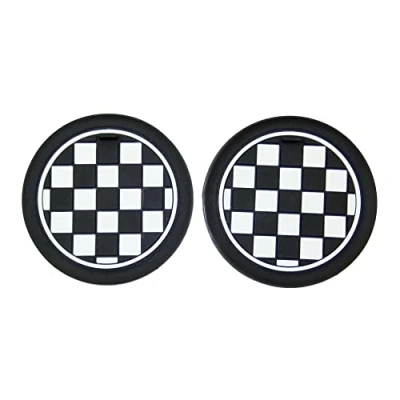 Abbildung von 2 Stück Wasserbecher Flaschenhalter Anti Rutsch Polstermatten für Mini Cooper F54 F55 F56 F57 F60 R55 R56 R57 R58 R59 R60 R61 Hardtop Clubman Schrägheck Cabrio Roadster Countryman (73mm, Checkered)