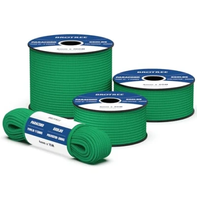 Abbildung von Brotree 550 Paracord 4mm 50m Schnur 100% Polyester Seil Reißfest Typ III 7 Kern für Armbänder, Basteln, Outdoor, Camping, Survival Jadegrün