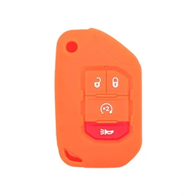 Abbildung von BROVACS Silikon Schutzhülle kompatibel mit Jeep Wrangler JL JLU 4 Tasten Flip Remote Key Fob CV4761 orange