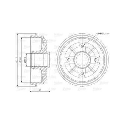 Abbildung von VALEO 237001 Bremstrommel ohne integriertes Radlager, ABS Sensorring 212 PEUGEOT: 206 Schrägheck, 106 II 206+ Schrägheck