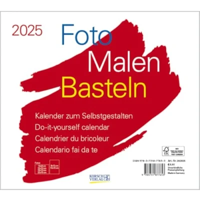 Abbildung von Foto Malen Basteln Bastelkalender quer weiß 2025: Fotokalender zum Selbstgestalten. Do it yourself Kalender mit festem Fotokarton. Format: 24 x 21,5 cm
