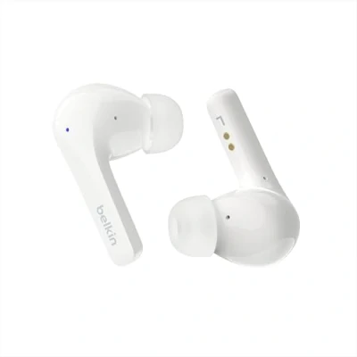 Abbildung von Belkin SoundForm™ Motion True Wireless In Ear Kopfhörer, Noise Cancelling, kabelloses Ladecase, 2 Mikrofone, Spritzwasserschutz, Schutzart IPX5, Bluetooth Earbuds für iPhone, Samsung Weiß