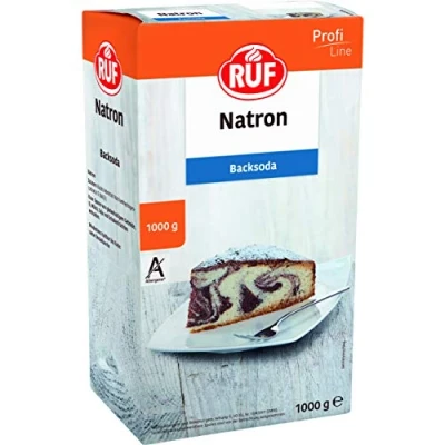 Abbildung von RUF Natron, der Alleskönner Backsoda als Triebmittel für Backwaren, zum Binden von Säure, Entkalken und zur Verwendung im Haushalt Bad, Großpackung, 1x1000g