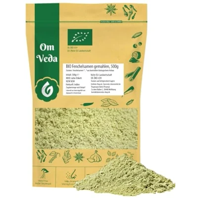 Abbildung von BIO Fenchel Samen gemahlen Fenchelsamen Fenchelpulver fein Organic Fennel Powder OmVeda Gewürze für Küche (500g)