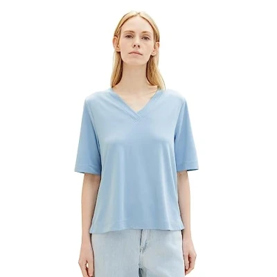 Abbildung von TOM Tailor Fluent V NECK Tshirt basic, Damen, Größe: Large, Stonington blue