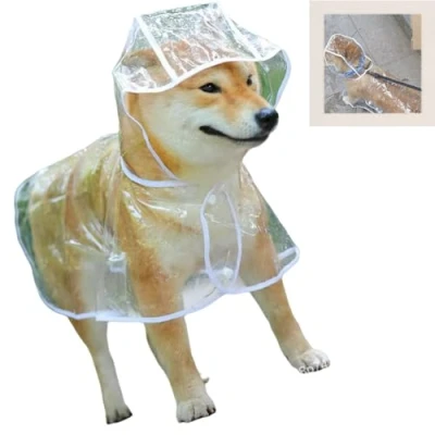 Abbildung von Regenjacke Hund,transparent PVC Hunderegenmantel,Regenmantel Hund Haustier Regenmantel mit Kapuze,leicht Regenmantel,für kleine, mittelgroße Hunde,Zurück Lange 36cm