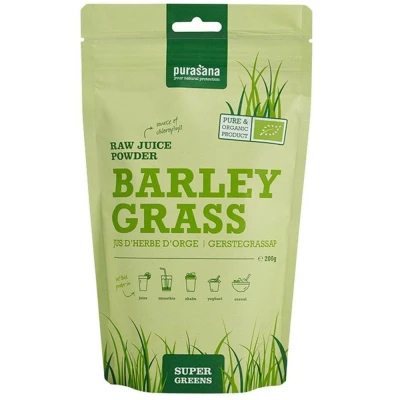 Abbildung von Purasana Bio Gerstengras Saftpulver 200g, vegan zertifizierte Spitzenqualität ohne Zusatzstoffe als Trinkkost und Basenpulver 100% löslich