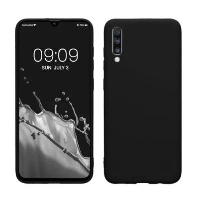 Abbildung von kwmobile Hülle kompatibel mit Samsung Galaxy A70 weiches TPU Silikon Case Cover geeignet für kabelloses Laden Schwarz matt