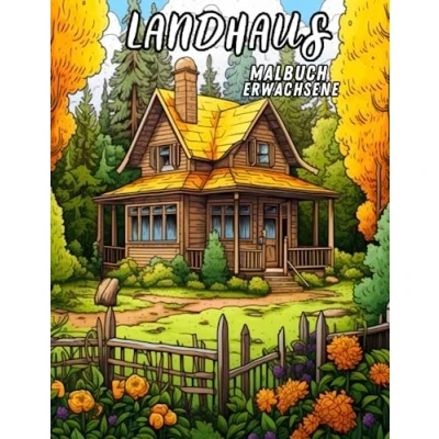 Abbildung von Landhaus Malbuch Erwachsene: Färben Sie ländliche Ferienhäuser und entdecken die Ruhe idyllischer Landschaften in einem voller ländlicher Details Natur
