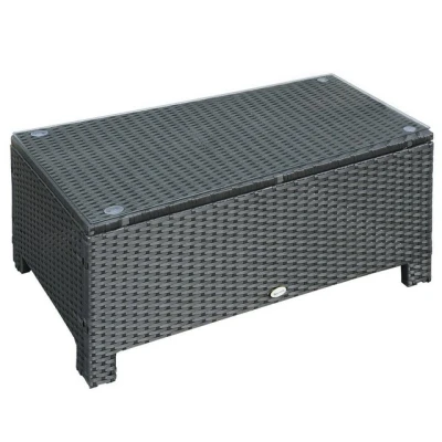 Abbildung von Outsunny Garten Beistelltisch Couchtisch Gartentisch Balkontisch Polyrattan Schwarz 85 x 50 39 cm