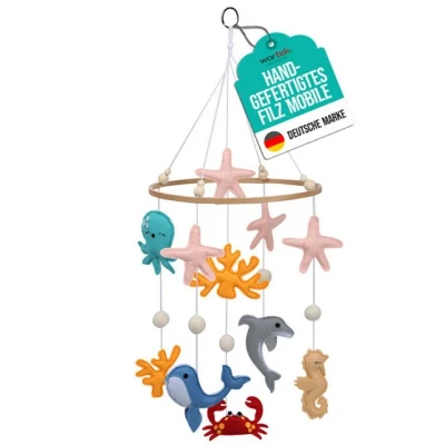 Abbildung von Wortek Mobile Baby Babybett Wickeltisch Ozean Tiere aus Filz für Bett Windspiel zum Aufhängen Babymobile Bettglocke Babyzimmer Deko Junge und Mädchen