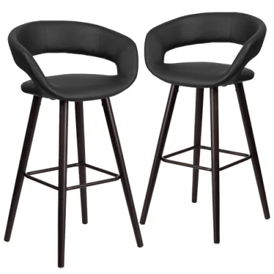 Abbildung von Flash Furniture Brynn Series Barhocker aus Vinyl mit Cappuccino Holzrahmen, 73,3 cm, 2 Stück, Stück