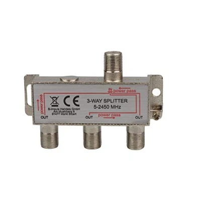 Abbildung von 3 Fach SAT &amp; BK Verteiler Splitter F Serie 5 2400 MHz 85 dB voll geschirmt UKW Radio DC Durchlass Fernseh Stamm