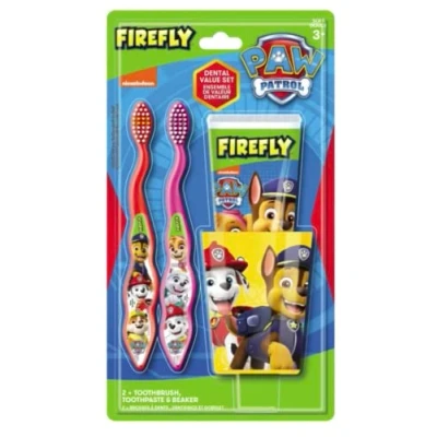 Abbildung von Sanitral Paw Patrol Firefly Kinderzahnpflege Set, Weiß, 2x Zahnbürste + 75ml Zahnpasta Becher