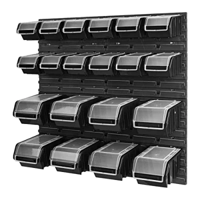 Abbildung von PAFEN Stapelbox Wandregal 772 x 780 mm Lagersystem 20 Stück Boxen mit Deckel Lagerregal Sichtlagerkästen Schüttenregal, Schwarz