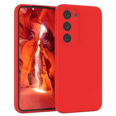 Abbildung von EAZY Case Slim kompatibel mit Samsung Galaxy S23 Flexibles Silikon (Federlicht und Ultra Dünn), erhöhter Rand für Bildschirm &amp; Kamera, Stoßfeste Schlank Kratzfest, in Rot