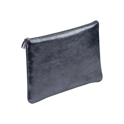 Abbildung von Clairefontaine 8707C Schlampermäppchen (mit Perlmutt Effekt flach, 22 x 11cm, praktisch und robust, aus Leder) 1 Stück petrolblau