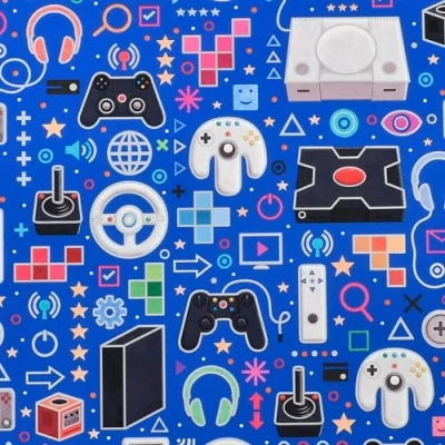 Abbildung von Star Geschenkpapier, Geschenkpapier mit Gaming Motiv 70cm x 2m Rolle Dunkelblau