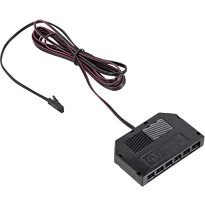 Abbildung von 12V Mini Amp, 2m Kabel, 6 Fach Verteiler, Stecker, Verbindungskabel Anschlusskabel schwarz