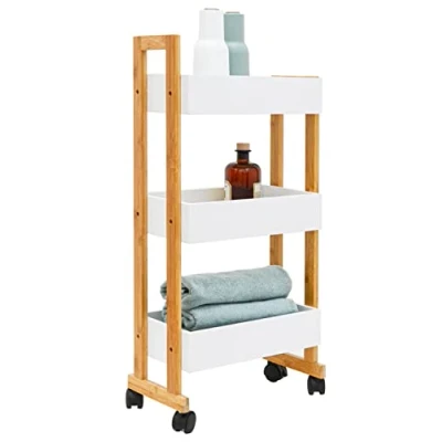 Abbildung von DuneDesign Küchenregal Bambus Nischenregal 38x20x80 Regal auf Rollen, Nischenwagen Küche Bad