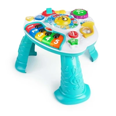 Abbildung von Baby Einstein, höhenverstellbarer Spieltisch mit inkludierter Gitarre, Trommel und Horn, spielt Musik Töne lehrt Farben Zahlen
