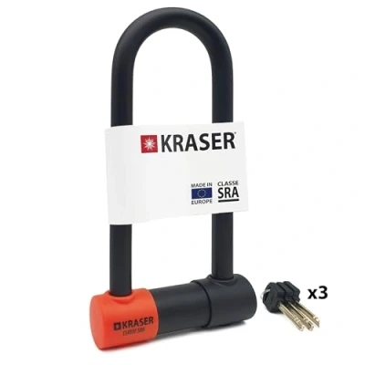 Abbildung von KRASER KR85M Anti Diebstahl Motorrad Fahrradschloss Bügelschloss Vorhängeschloss U Homologiert SRA Schloss Sicherheit Solides 85x250 Ø18 Diebstahlsicherung Motorräder Motorroller Fahrrad