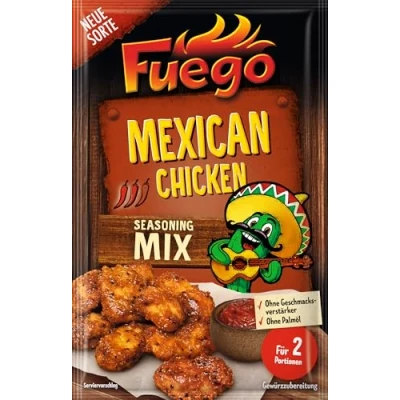 Abbildung von Fuego Mexican Chicken Seasoning Mix Würzmischung zum Marinieren von Hähnchen Für 2 Portionen Ohne Geschmacksverstärker 30 g im Beutel