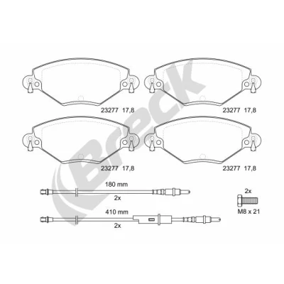 Abbildung von BRECK 23277 00 701 10 Bremsbelagsatz exkl. Verschleißwarnkontakt CITROËN: C5 II Schrägheck, I Kombi, Kombi