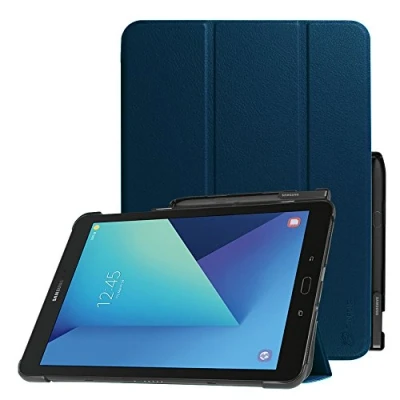 Abbildung von Fintie Hülle für Samsung Galaxy Tab S3 T820 / T825 (9,68 Zoll) Tablet PC Ultra Schlank Ständer Schutzhülle Cover Case mit Auto Schlaf/Wach Funktion und eingebautem S Pen Halter, Marineblau