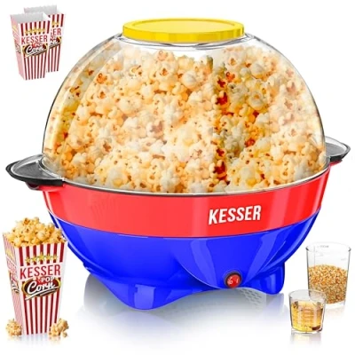 Abbildung von KESSER® Popcornmaschine Groß 800W Popcorn Maker 5,5l Inhalt mit Antihaftbeschichtung Deckel &amp; Servierschale für Öl Butter Zucker Stille Schnelle inkl. Mess &amp;Popcornbecher abnehmbarer Heizfläche