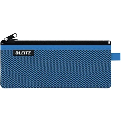 Abbildung von Leitz WOW Mäppchen mit 2 Fächern, Leichtläufiger Reißverschluss, Abwaschbar, Ideales Nylon Stifteetui, Größe M, 21 x 8,5 cm, Blau, 40120036