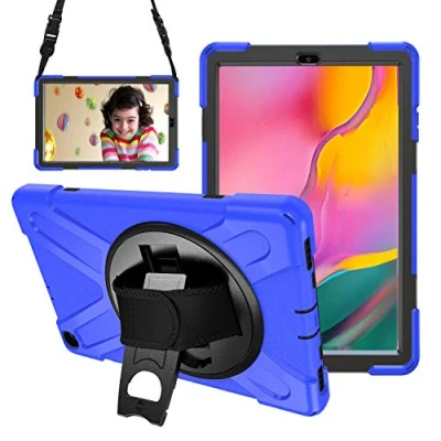 Abbildung von Gerutek Hülle für Samsung Galaxy Tab A T510N / T515N 10,1 2019, Stoßfeste Robust Panzerhülle mit Drehbar Stände, Handschlaufe, Schultergurt Schutzhülle 10.1 2019 T510 T515, Blau