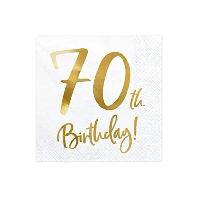 Abbildung von partydeco Papierserviette, Servietten 70.Geburtstag 33x33cm 20 Stück weiß gold