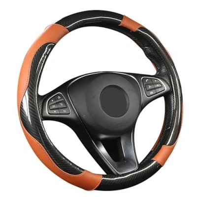 Abbildung von SFONIA Auto Lenkrad Abdeckung Lenkradschutz Lenkradhülle PU Leder Universal 37 38cm/15 rutschfest Atmungsaktiv Langlebig (Orange)