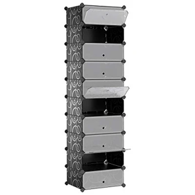 Abbildung von SONGMICS Schuhregal 10 Ebenen, DIY Schuhschrank mit Tür, Schuhablagen aus PP Kunststoff, Schuhständer Regalsystem Gummihammer und Umkippschutz, 48 x 36 173 cm, schwarz LPC10H