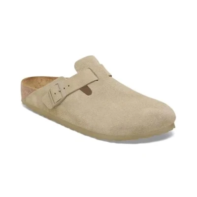 Abbildung von Birkenstock Boston Unisex Pantolette flach, Größe: 41, Faded khaki Veloursleder