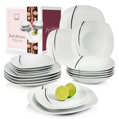 Abbildung von SÄNGER Tafelservice Bilgola Black Lines Geschirrset, Weiß (18 tlg), 6 Personen, Porzellan, Premium Collection