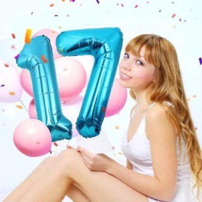 Abbildung von Geburtstag zahlen luftballon 17 jahre Blau Folienballon XXL Riesen in 40&quot; 101cm Geburtstagsdeko Ballon Zahl Deko zum .Fliegt mit Helium
