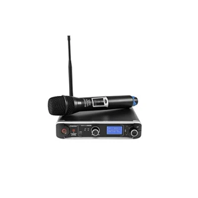 Abbildung von OMNITRONIC UHF 301 1 Kanal Funkmikrofonsystem 823 832/863 865MHz Multifrequenz Empfangseinheit und Handmikrofon in PLL Technik 93 Preset Kanäle 10 Kanalgruppen