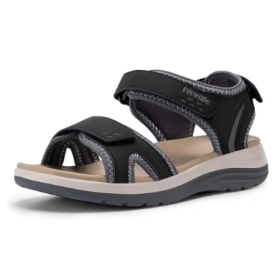 Abbildung von FitVille Weit Damen Sandalen mit Klettverschluss Weich Komfort Sommerschuhe für breit Füße Schwarz 40 EU