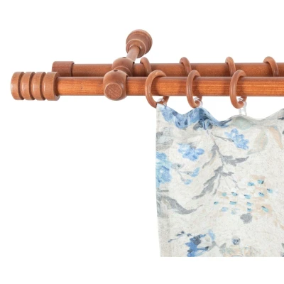 Abbildung von Gardinenstange SN DECO Pisa, Holz, 28mm, 2 Lauf, mit Ringen, GROUP, Ø 28 mm, läufig, fixmaß, Verschraubt, Verschraubt Wandmontage, Komplettset Holzringen und Faltenlegehaken