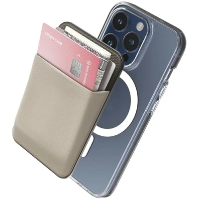 Abbildung von Sinjimoru Rutschfester Magnetischer Handy Kartenhalter für MagSafe, Kreditkartenetui Wallet Magnetic Card Holder kompatibel mit iPhone 15 14 13 12 Reihe. M Basic Grey